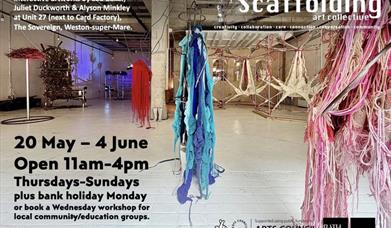 Colour flyer for Social Scaffolding Art exhibition