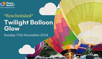 Penny Brohn UK Twilight Balloon Glow. Sunday 17th November. Image of colourful hot air balloons.