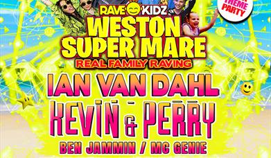 Poster with bright colours.  Photograph of Kevin and Perry in rave clothes.  Details of the event.