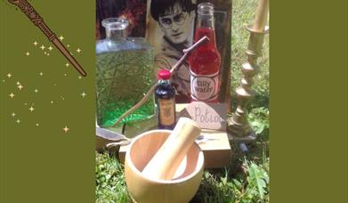 harry potter design outdoors, with creative potions and DIY equipment