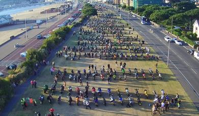 Hundreds of motorbikes parked on the beach lawns