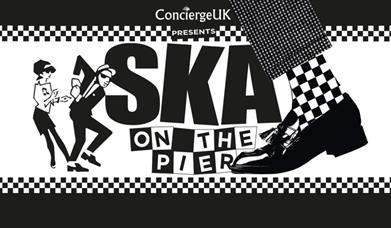 Ska on the pier poster in black and white with people dancing and SKA clothing.