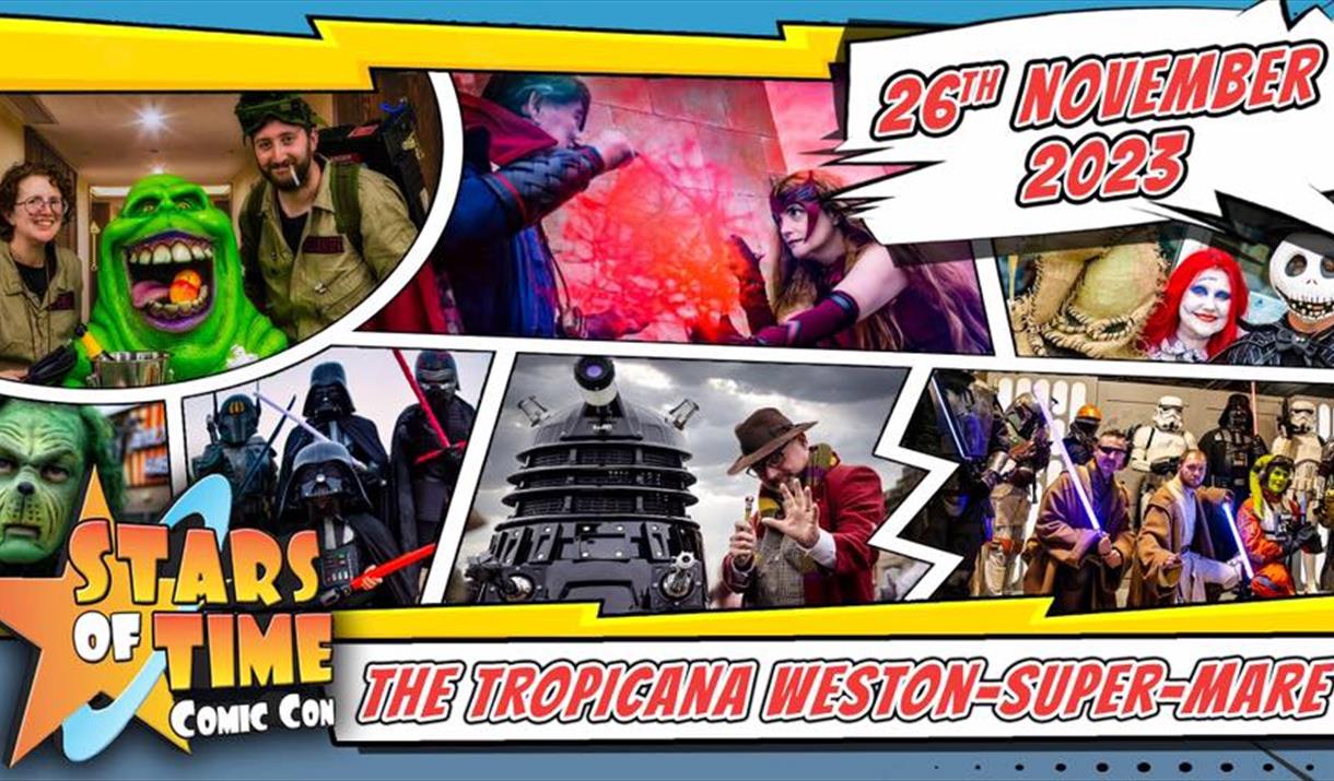 Photo collage of several characters from movies and Sci-fi to advertise the Stars of Time Event