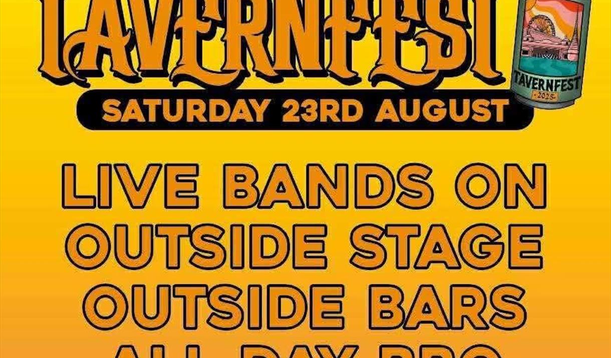 Golden poster advertising the TavernFest music festival in Weston-super-Mare