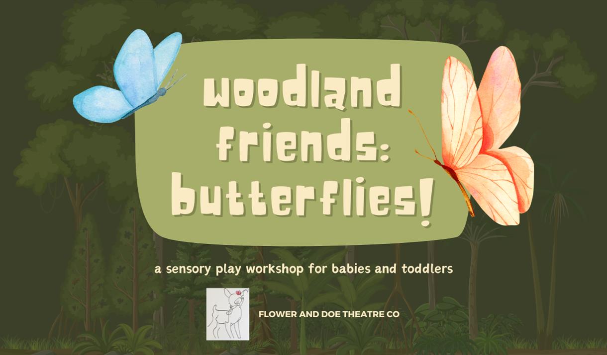 rectangular image with a green woodland background. layered in front is a green rectangle containing the name of the event, underneath this is the wor