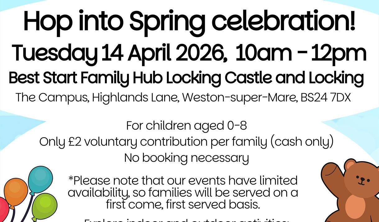 Poster for our Hope Into Spring Celebration Event, showing child friendly pictures of toys, children looking happy and event details