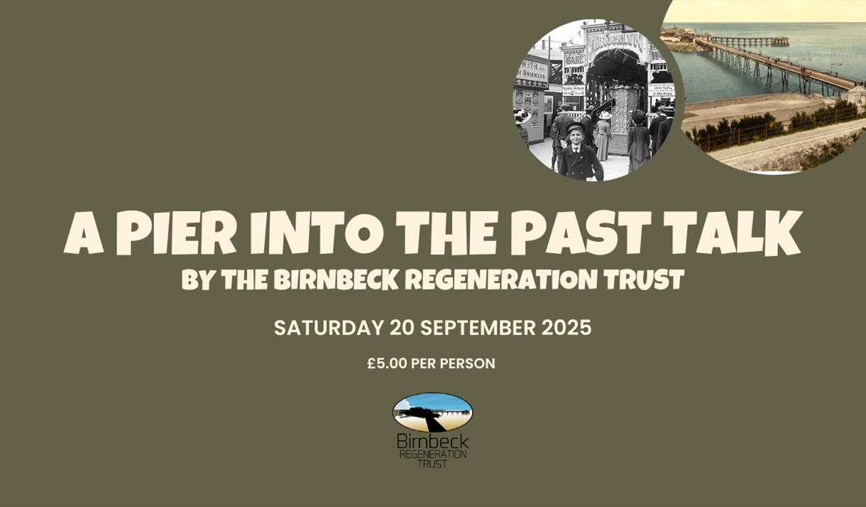 rectangular image with a dark green background. in the middle of the image is the event name and the organisation providing the talk. written below th