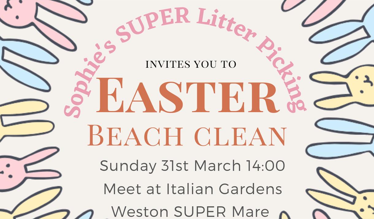 Cartoon images of Easter bunnies in pastel colours with information about the event.