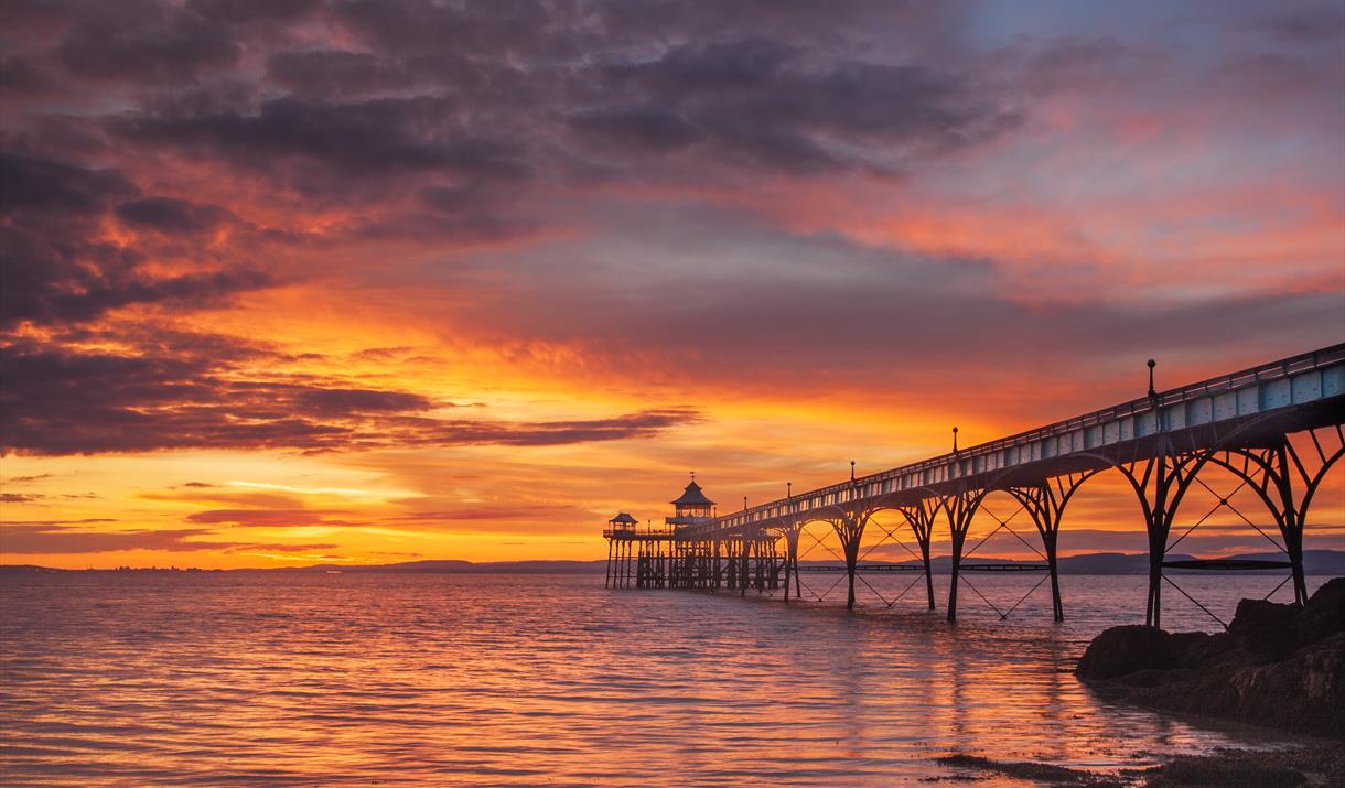 A dramatic sunset over Clevedon Pier