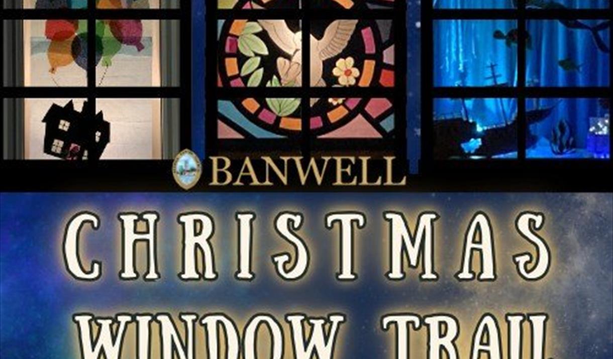 Poster on a blue background advertising a Christmas Windows trail