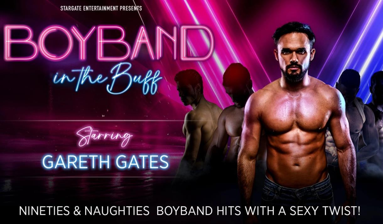 Face and naked torso of Gareth Gates on a poster advertising the Boyband In the Buff show