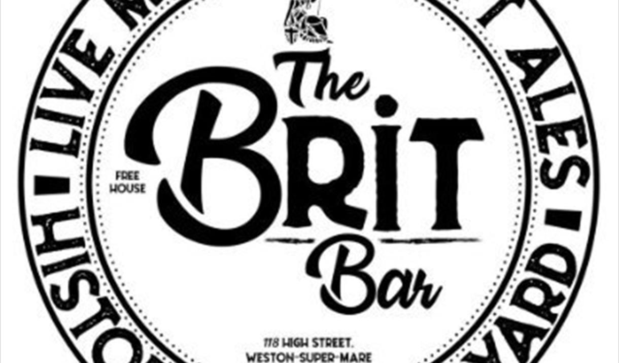 Black and white logo of the Brit Bar live music venue in Weston-super-Mare