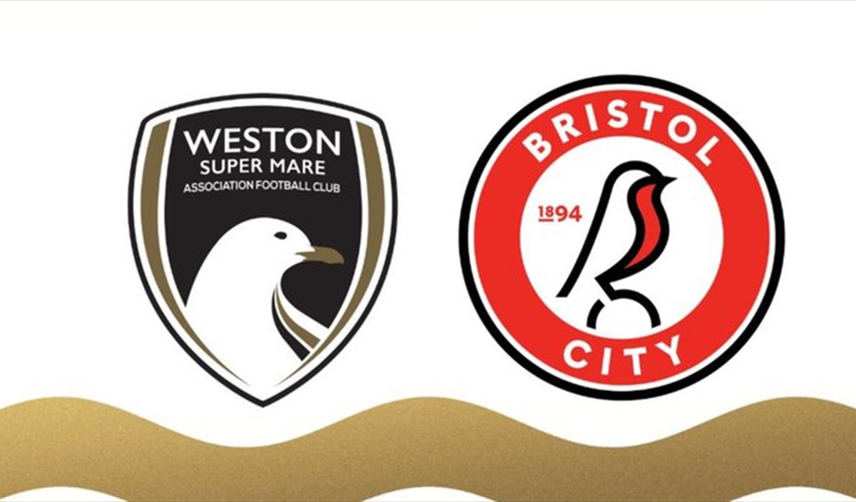 Flyer featuring the crests of Bristol City FC and Weston FC advertising a football match between the two clubs