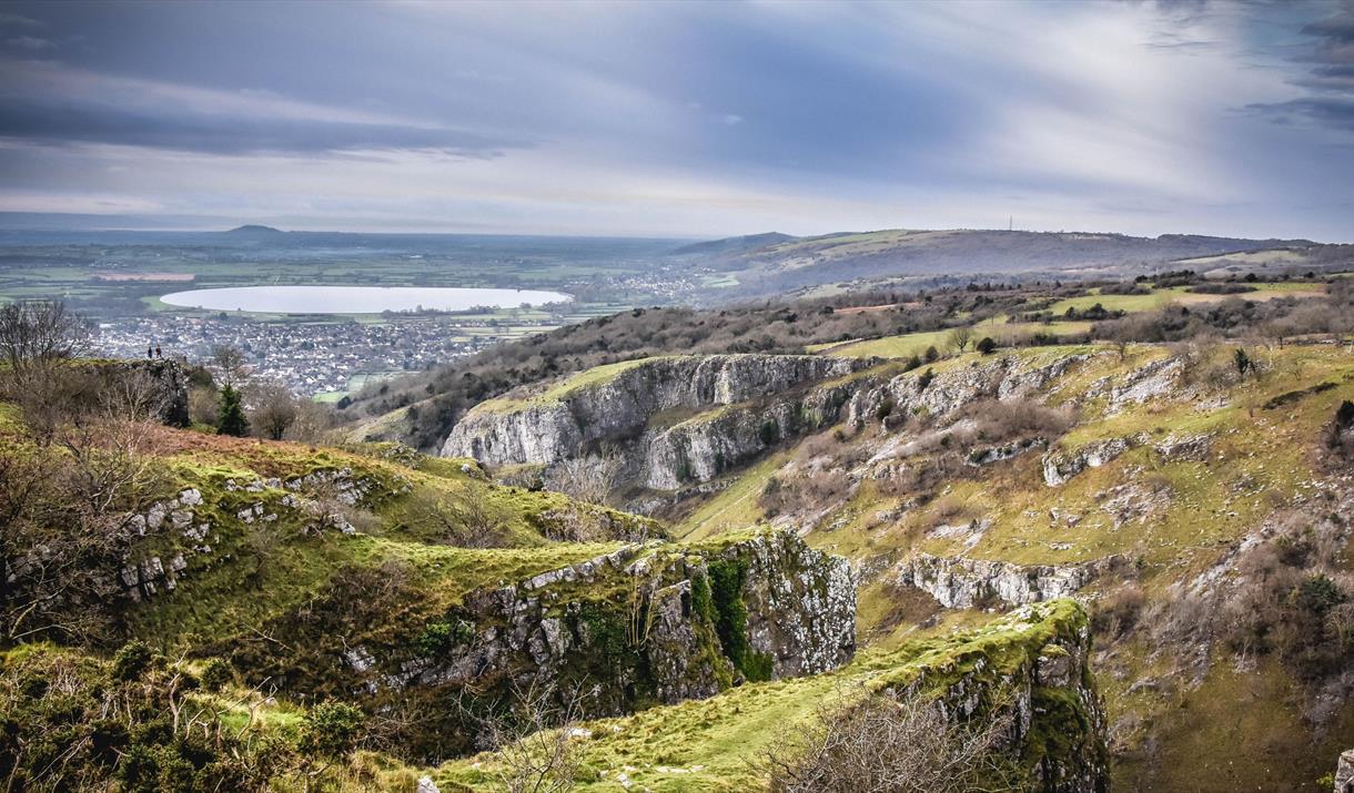 View over the top of a gorge with a circular reservoir