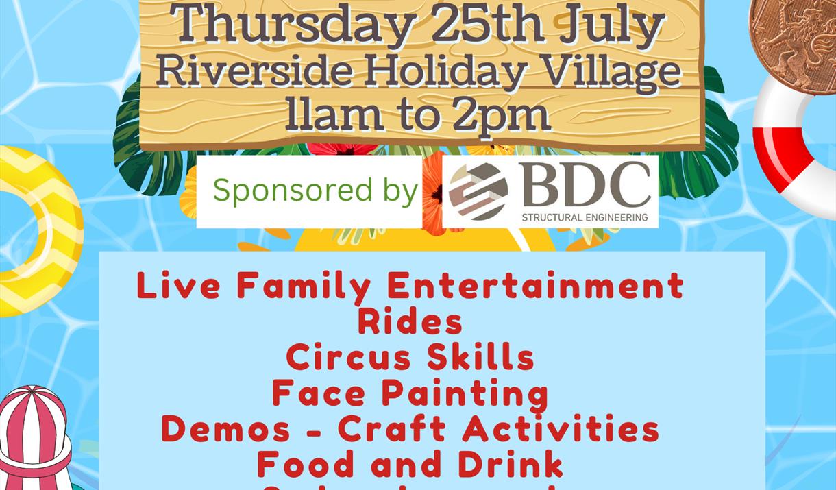 Poster with information about event at Riverside Holiday Village.