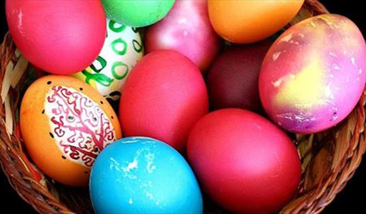 Coloured painted hard-boiled eggs for Easter