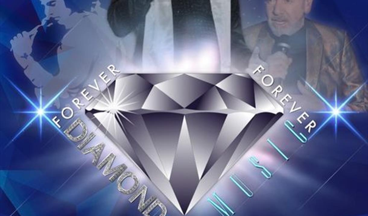 Blue and grey poster advertising a Neil Diamond tribute act with an image of the performer