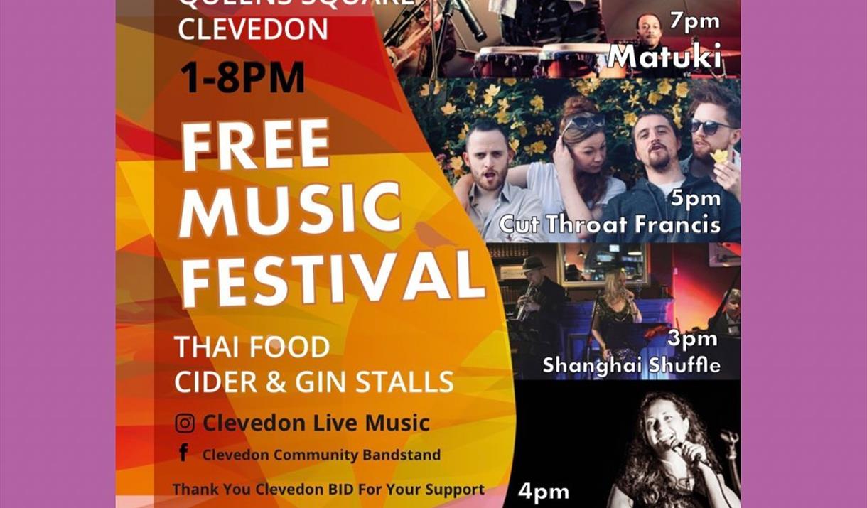 Flyer advertising Clevedon's free music festival