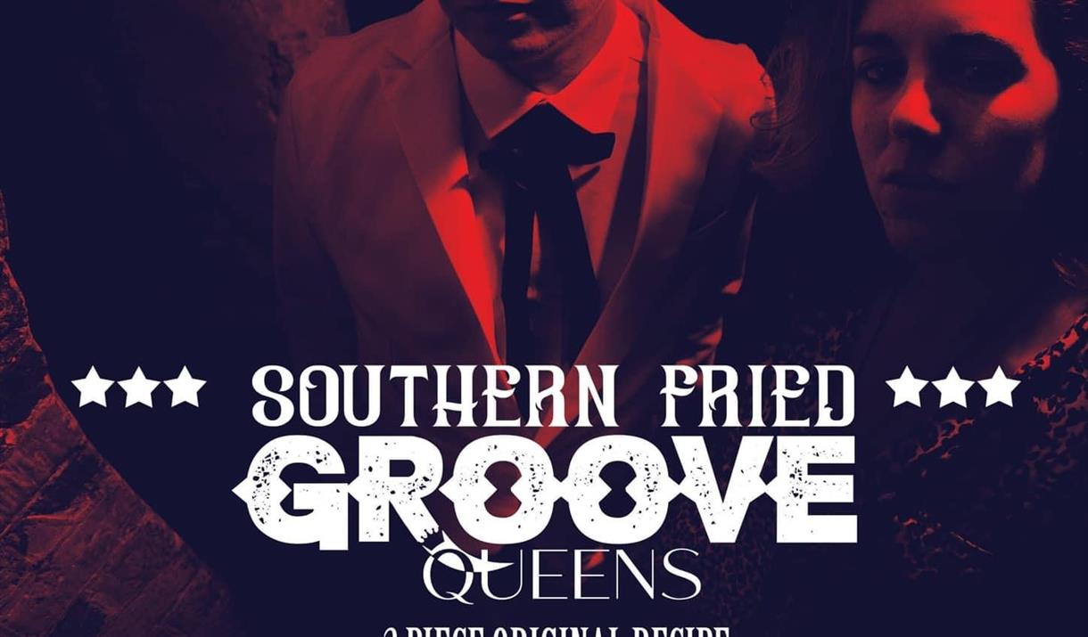 Poster of the Southern Fried Groove Queens and their gig information.