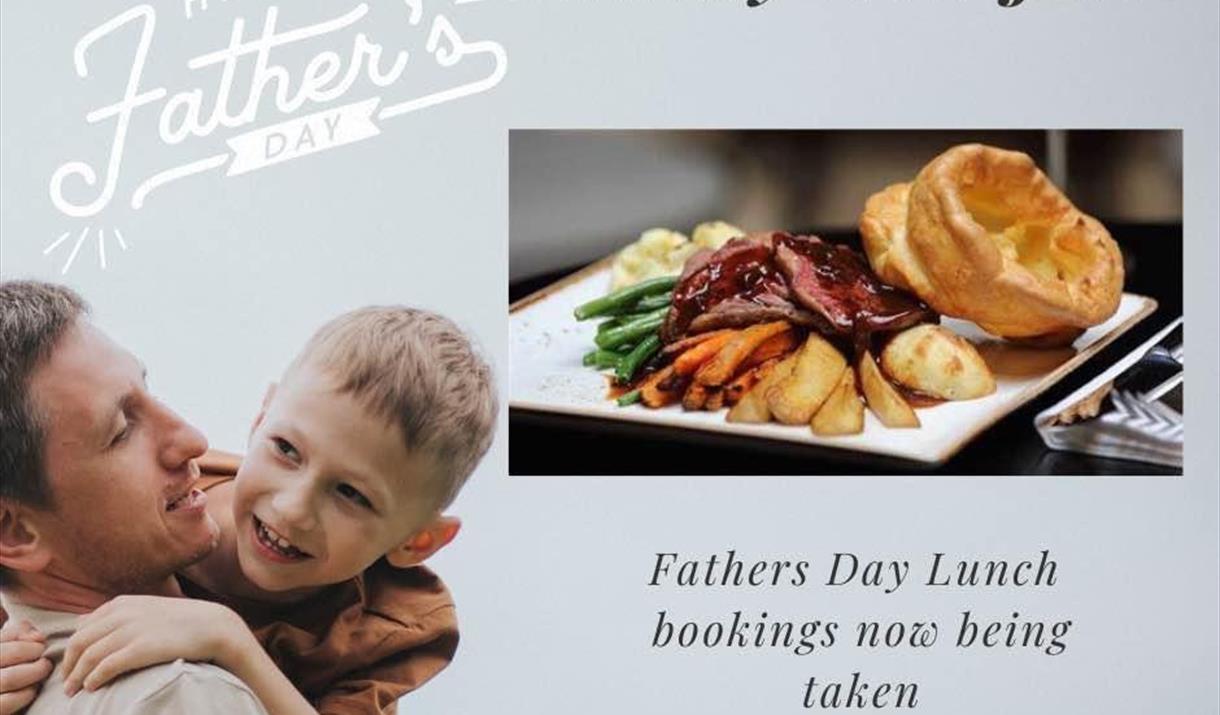 Photograph of Father and children and menu details