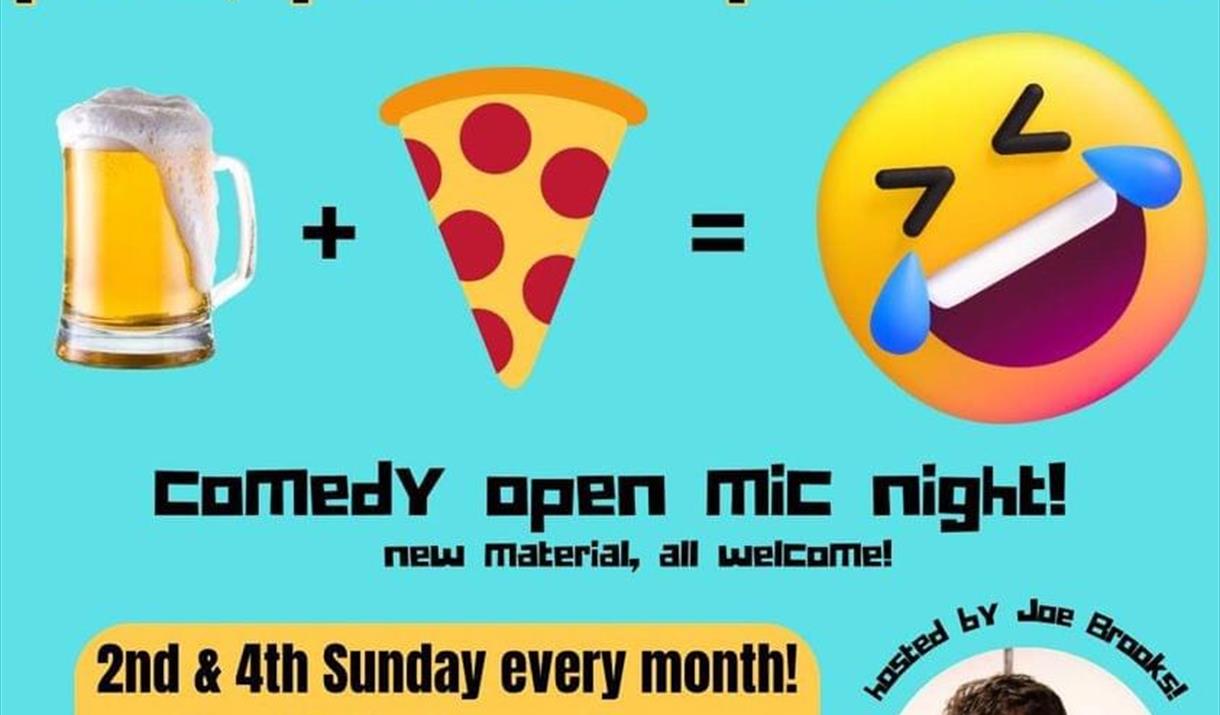 Cartoon image of beer, pizza and a laughing emoji face