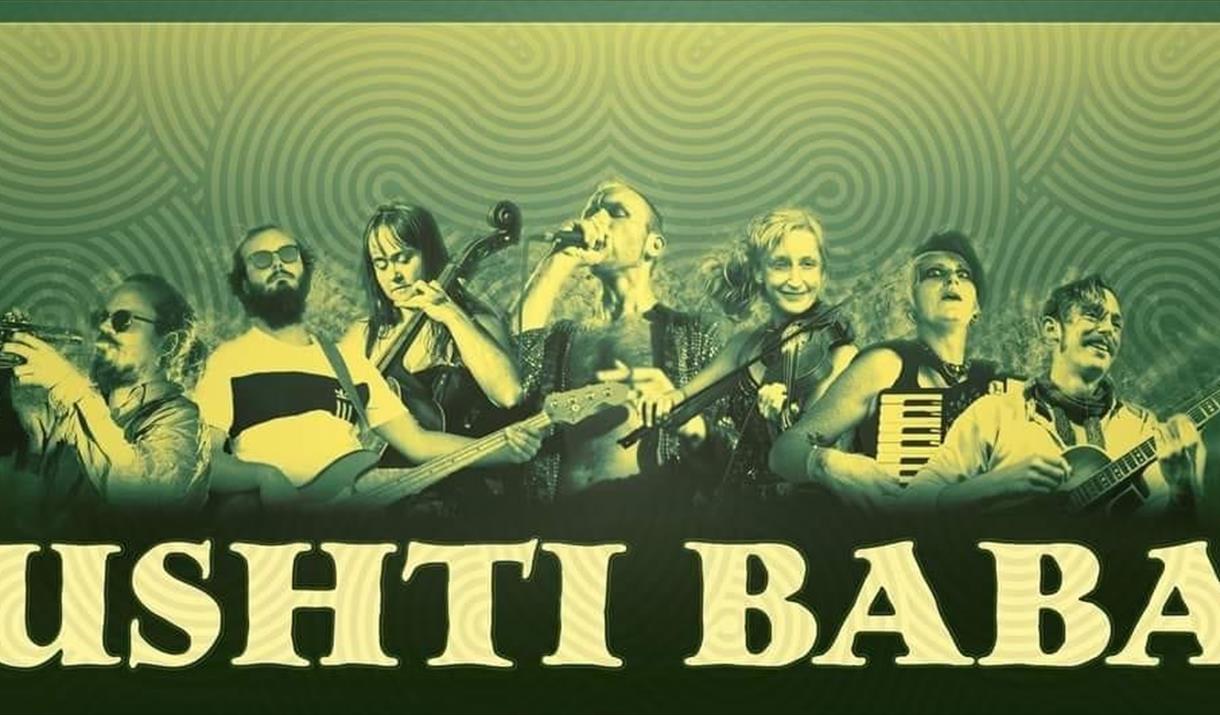 Image of all musicians playing instruments against a green background.