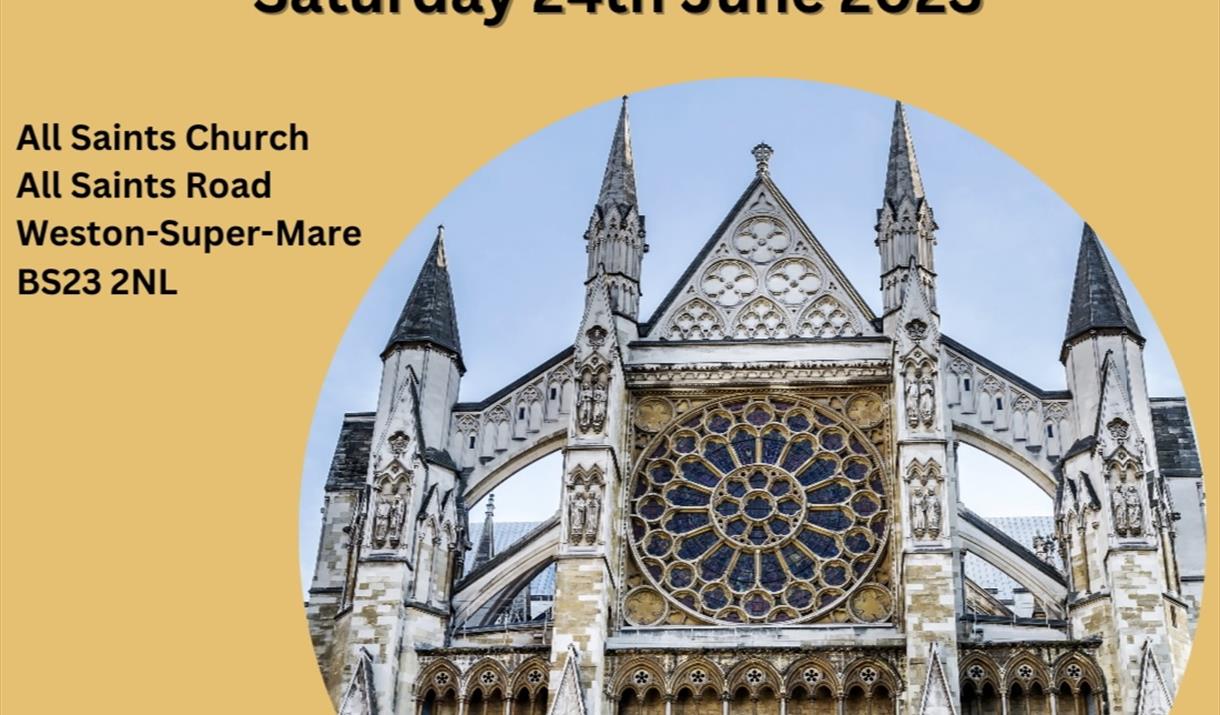 Poster of a cathedral and wording about the event.