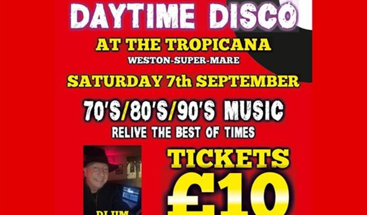 Red poster promoting an adults afternoon disco