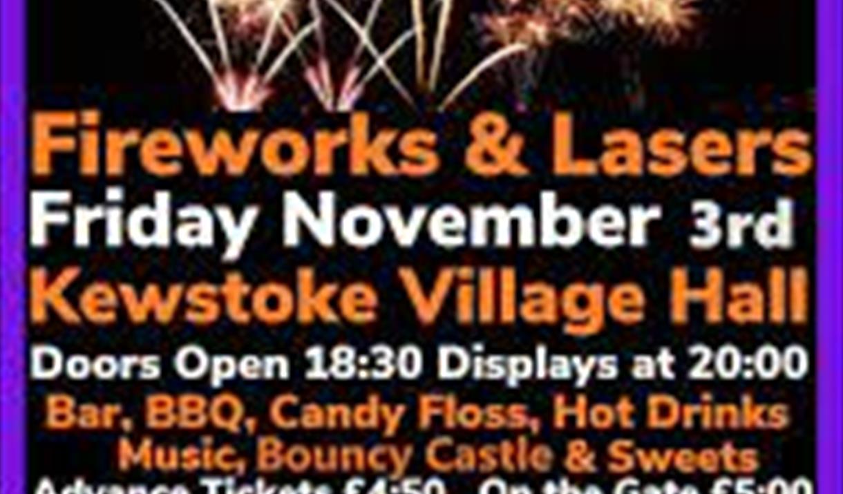 Black and gold poster with pics of fireworks advertising a fireworks display