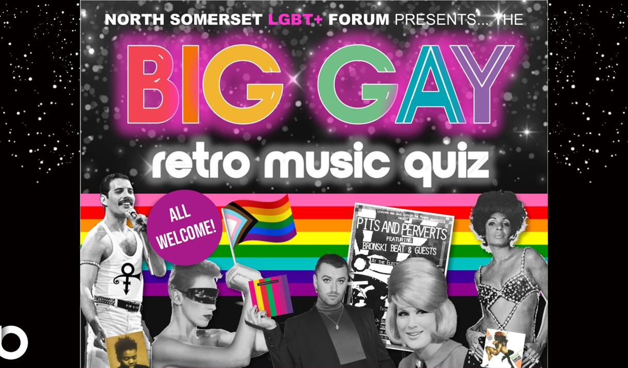 Big Gay Retro Music Quiz promo - images of pop icons over the years.