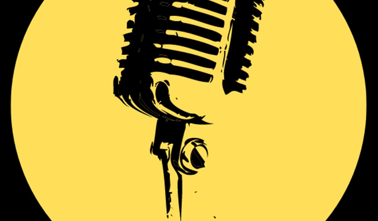 Weston Super Laugh - image of a microphone set in a large yellow circle.
