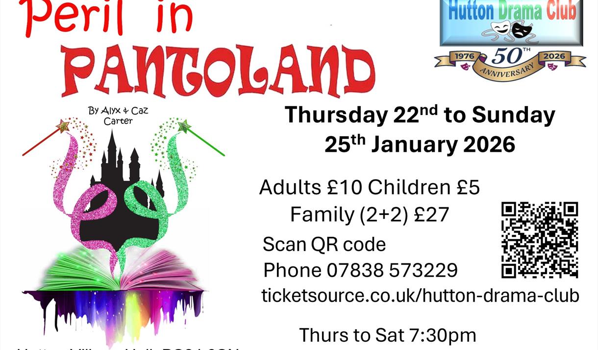 A poster promoting the Hutton Pantomime, Peril in Pantoland