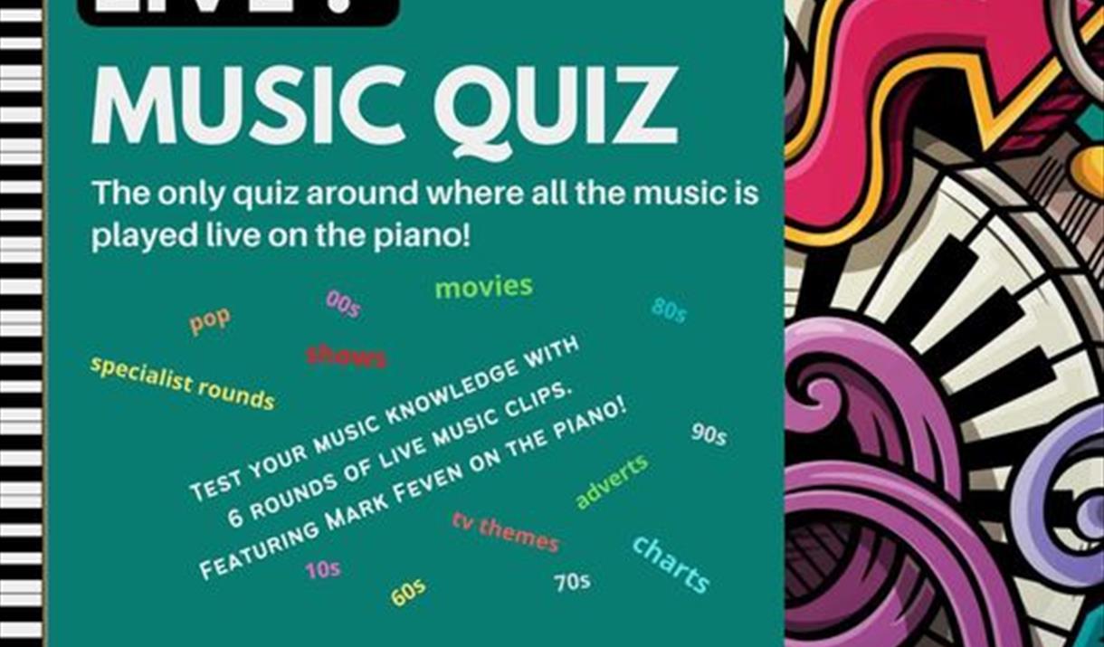 Poster advertising the PianoMan's music quiz