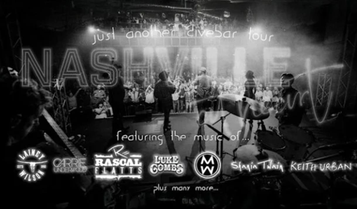 Black and white flyer featuring a band looking out from the stage to a large crowd