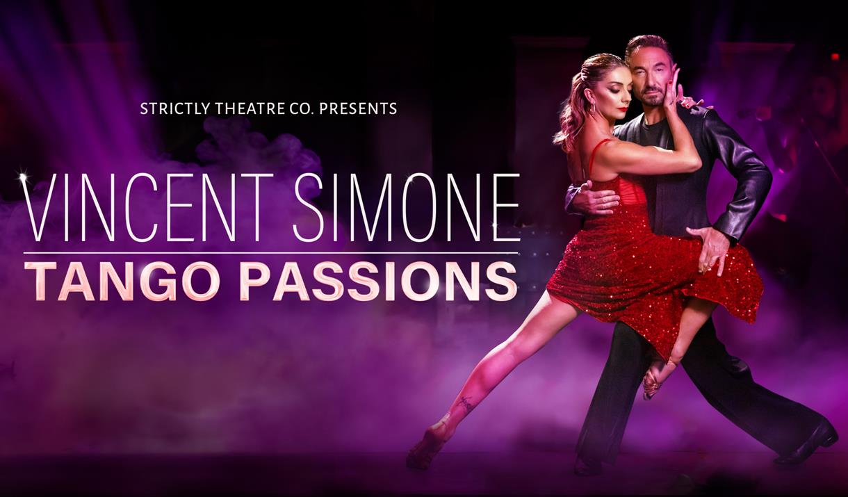 A tango dance couple on a purple poster