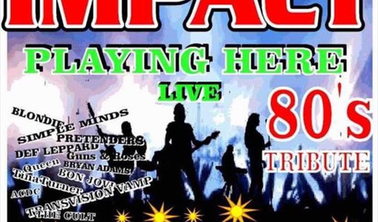 Poster featuring a silhouette of a band on stage to advertise a music event