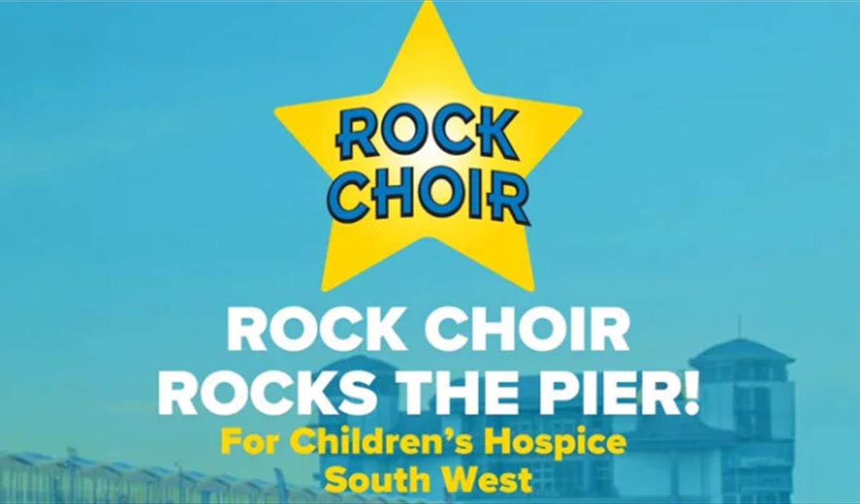 The Rock Choir star emblem placed in the sky on a photo of Weston's Grand Pier