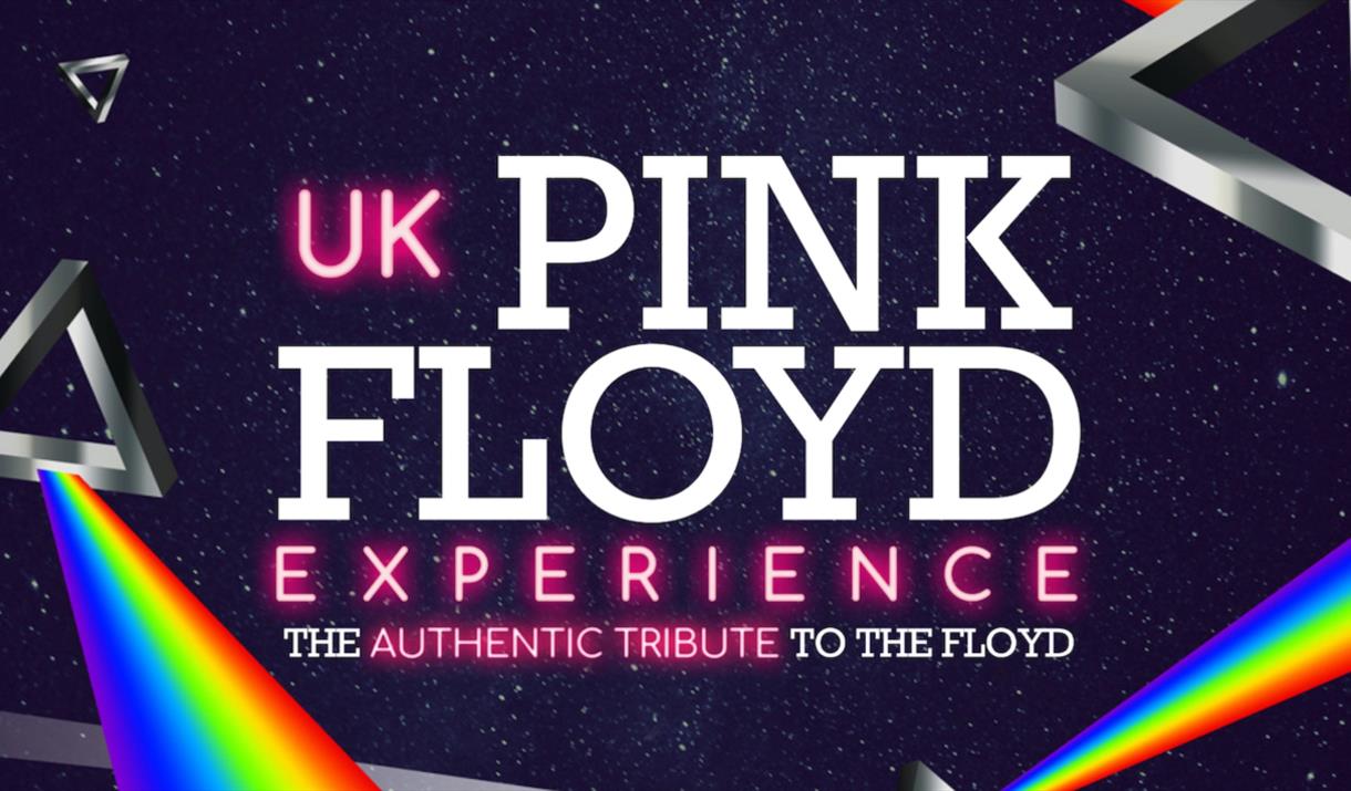 The title in silver and glowing pink surrounded by triangles with rainbows coming off them in space.