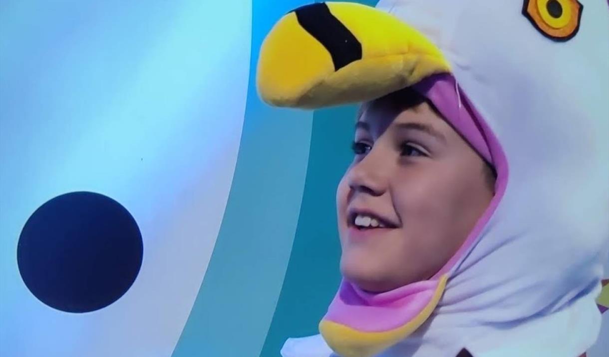 Seagull Boy Cooper Wallace - Europe's champion seagull impersonator - in his seagull costume