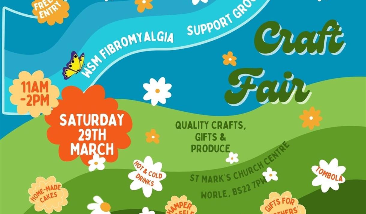 Flowery poster advertising Spring Craft Fair 29th March 11am to 2pm at St mark's church BS22 7PW