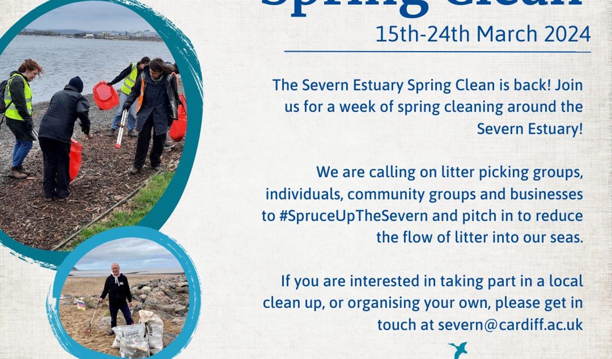 Photograph of litter pickers and details of the Spruce up the Severn week