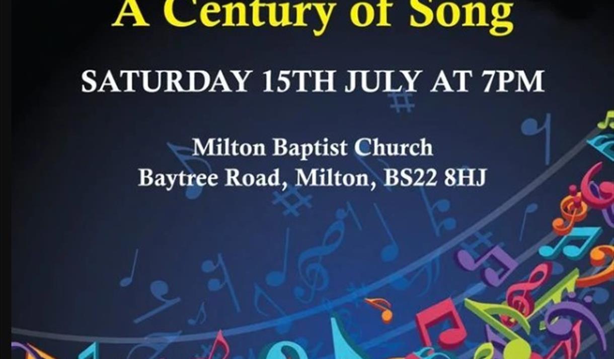 Worle Community Choir Summer Concert poster with colourful musical notes.