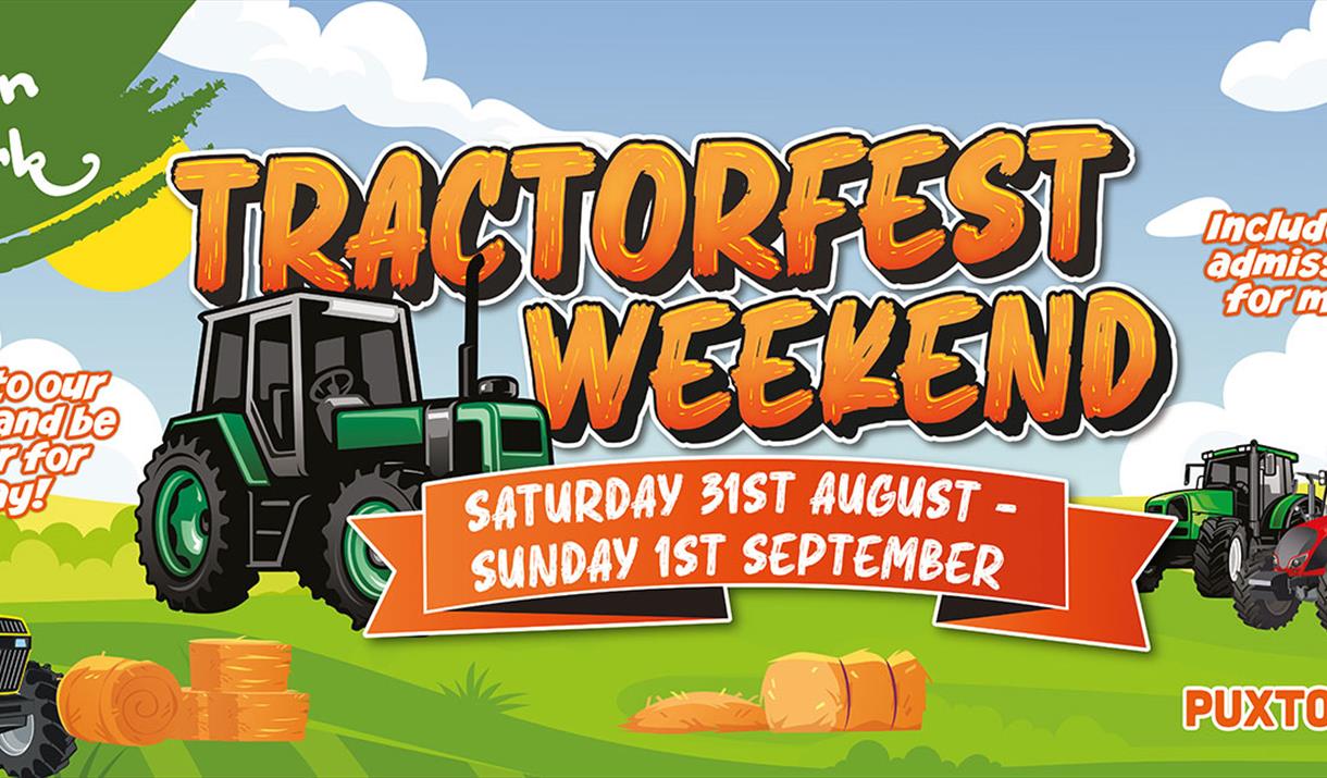 Cartoon-style poster advertising a children's Tractorfest weekend