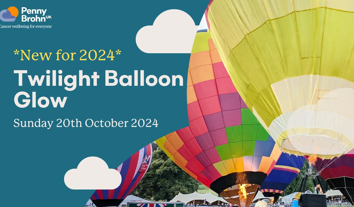 Penny Brohn UK Twilight Balloon Glow. Sunday 20th October. Image of colourful hot air balloons.