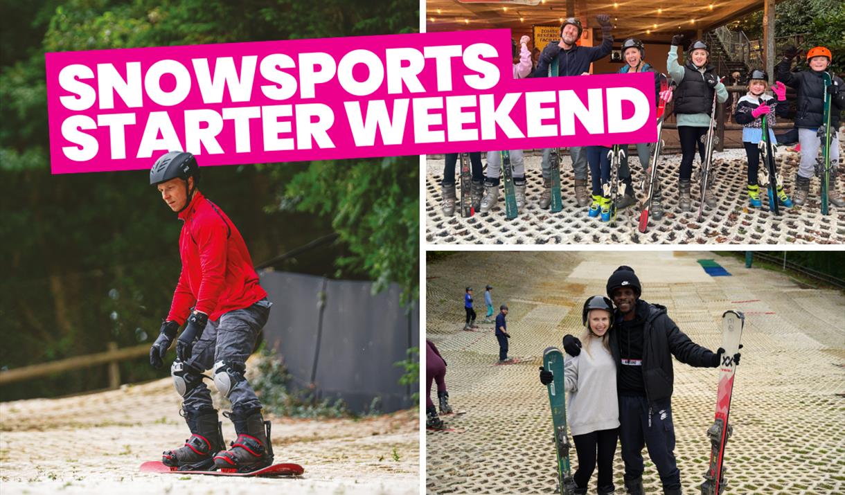 A collage showcasing Mendip Activity Centre's Snowsports Starter Weekend in North Somerset