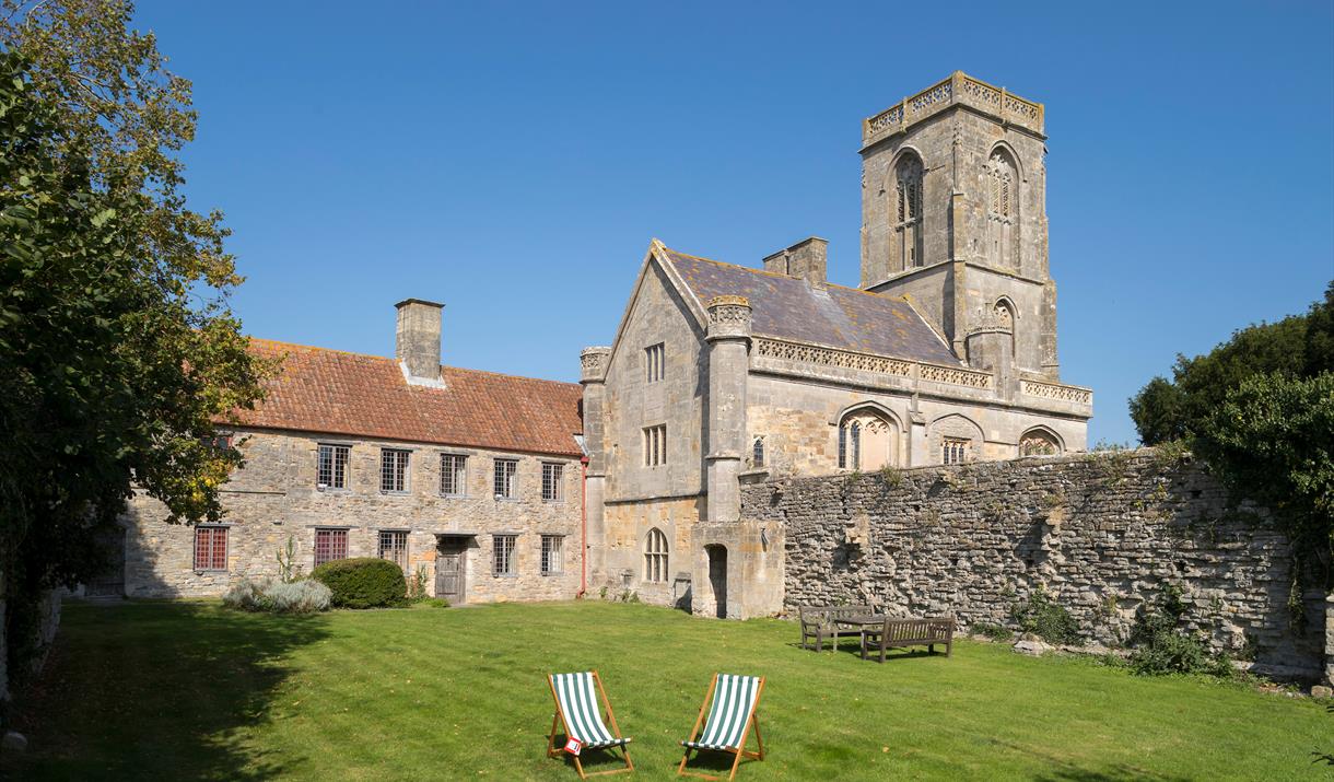 The outside and grounds of Woodspring Priory