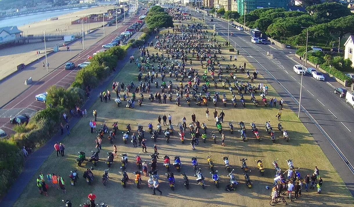 Hundreds of motorbikes parked on the beach lawns