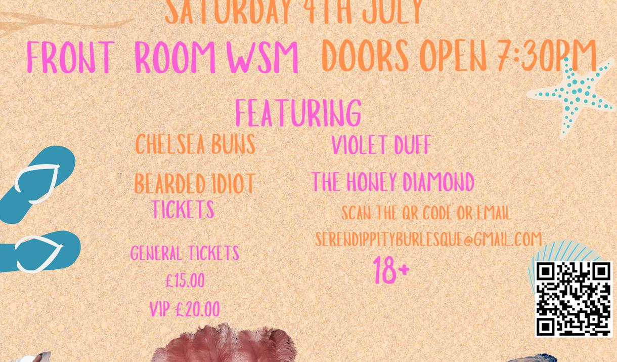 This is a poster of a seaside cabaret show for Seren Dippity's show, Weston Super Bare