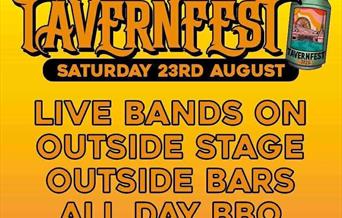 Golden poster advertising the TavernFest music festival in Weston-super-Mare