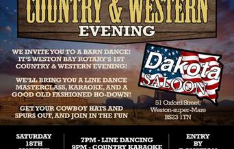 Poster written in cowboy style font advertising a country and western evening in Weston-super-Mare